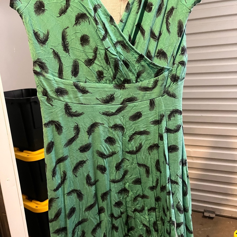 Torrid Green Feather Print Asymmetrical Dress